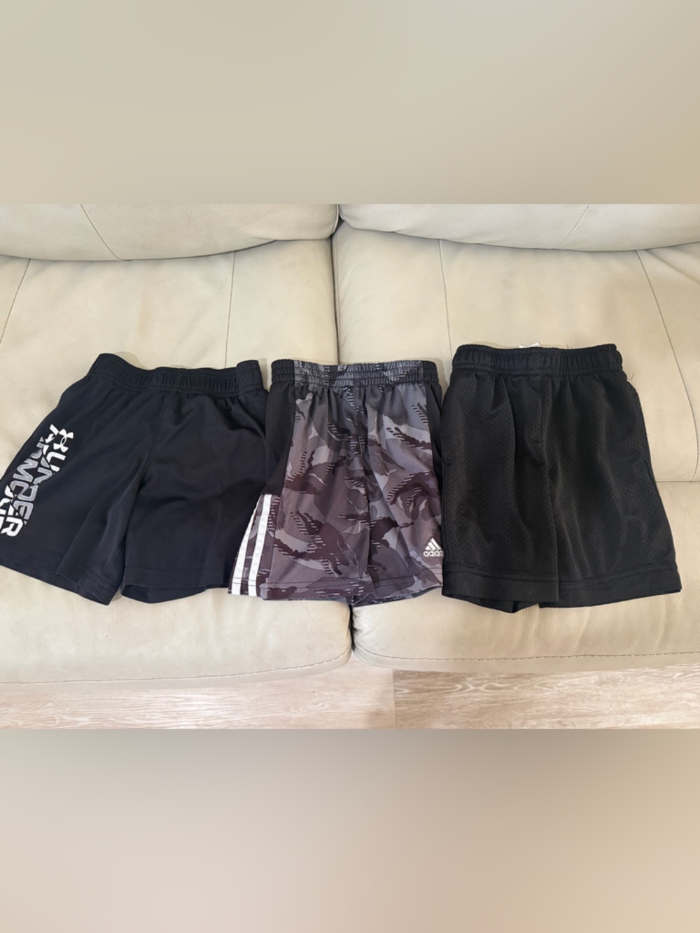 Under Armour & Adidas Black and Gray Kids Athletic Shorts Trio